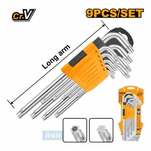 HHK13091 Ingco 9pcs Torx Key Allen Wrench Set (Long Arm) - សោរតាន់ផ្កាយវែង