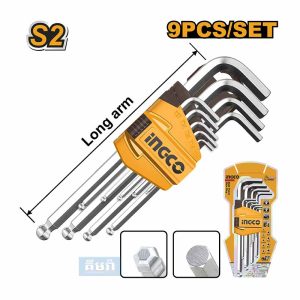HHK12091 9pcs Ball Point Hex Allen Key Wrench Set (Long Arm)- សោរតាន់ជ្រុង/មូល វែង