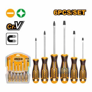 HKSD0628 Ingco 6 Pcs screwdriver set - ទុលណឺវីសឈុតមាន 6ដើម