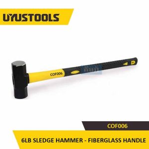 ញញួរ 3000g COF006 Uyustools 6LB Sledge Hammer With Heat Treated Polished Black Head and 300mm Fiber Glass Handle