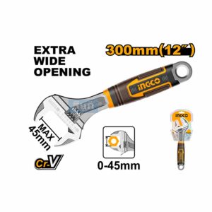 Industrial 12 Inch Adjustable Wrench HADW131128 – ម៉ាឡេតដៃស្រោបជ័រ ingco 12″ 300mm