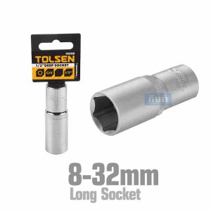 8-32mm 1/2″ DEEP SOCKET TOLSEN (ALL SIZE 8 - 32mm) - សោរគ្រាប់ TOLSEN វែង 16582, 16580, 16577, 16574, 16573, 16571