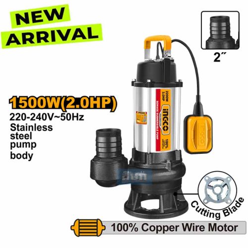 Ingco SPDB150068 Submersible Pump 1500W 2.0HP - ម៉ូទ័របូមទឹកទម្លាក់អណ្តូងតួអ៊ីណុក 2 សេស(1500វ៉ាត់)
