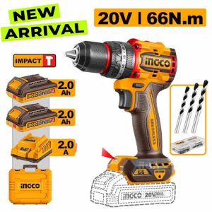 CIDLI20668 Compact Brushless Cordless Impact Drill included 2x2.0Ah Batterries - ឈុតម៉ូទ័រស្វានញាក់ Ingco ថ្ម x2 (2.0Ah) + ឆ្នាំងសាក 1