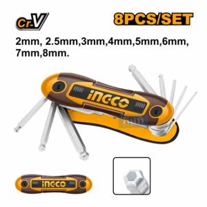 HHK14082 Ingco Ball Point Hex Key Set CR-V Material- សោរតាន់ក្បាលមូល មាន 8pcs